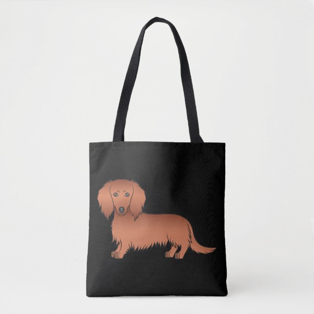 Tote Bag Rouge Long Cheveux Dachshund mignon Dessin Sur Chi (Devant)