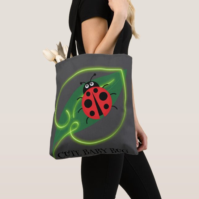 Tote Bag Rouge mignonne coccinelle Vert Amour Feuil enfant (De près)