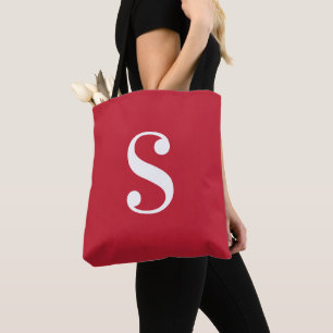 Tote Bag Rouge minimal avec grand monogramme blanc