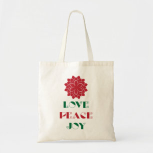 Tote Bag Rouge moderne, Vert et blanc Amour, Paix, Texte de