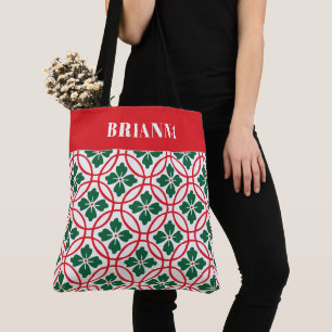 Tote Bag Rouge moderne Vert Noël Holly Motif personnalisé