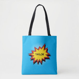 Tote Bag Rouge nommé coloré de style de bande dessinée