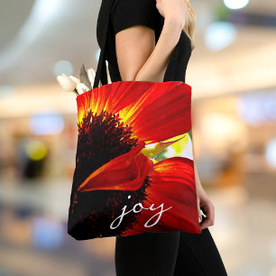 Tote Bag Rouge Orange Gerbera Daisy Photo Joie Script Moder