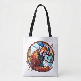 Tote Bag Rouge Panda Animal Portrait Vitrail Faune