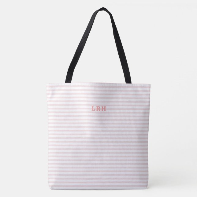 Tote Bag Rouge Pêche Rayé Monogramme Classique Initiales (Devant)