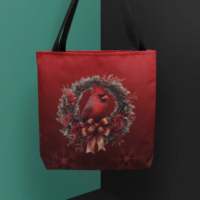 Tote Bag Rouge pétillant avec Noël cardinal rouge (Créateur téléchargé)
