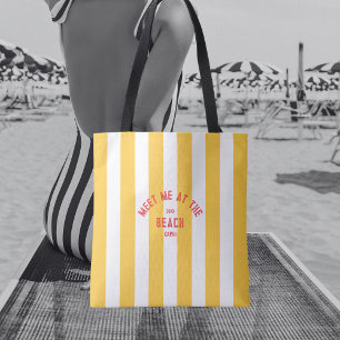 Tote Bag Rouge Rencontrez-Moi À La Plage Cabana Jaune Strip