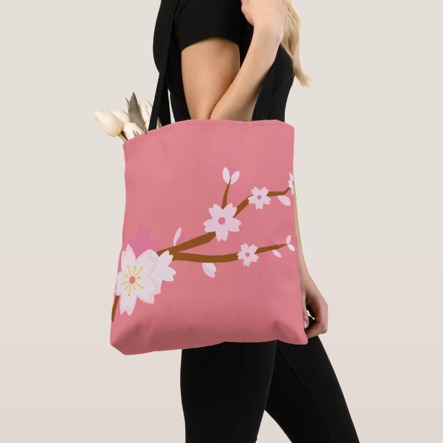Tote Bag Rouge rose pâle Sakura CHerry Blossom japonais (De près)