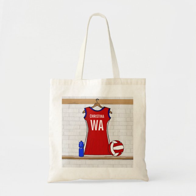 Tote Bag Rouge uniforme de net-ball fait sur commande avec (Devant)