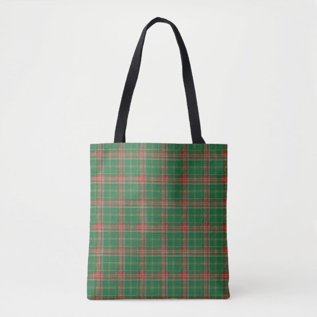 Tote Bag Rouge vert de Noël Plaid (Devant)