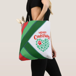 Tote Bag Rouge, vert et blanc Paw Coeur Chien de Noël
