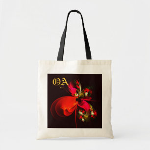 Tote Bag Rouge Vert Floral Moderne Art Abstrait Motif #02