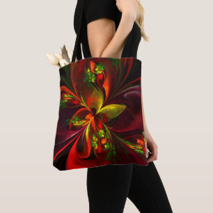 Tote Bag Rouge vert moderne Floral Abstrait Art Motif #05