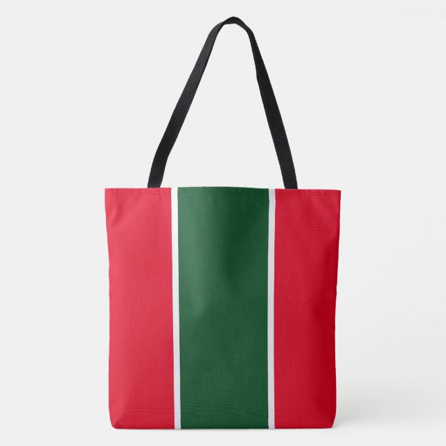 Tote Bag Rouge vif de Noël, vert forêt, blanc rayé (Devant)