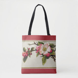 Tote Bag Rouge vintage à fleurs Apple