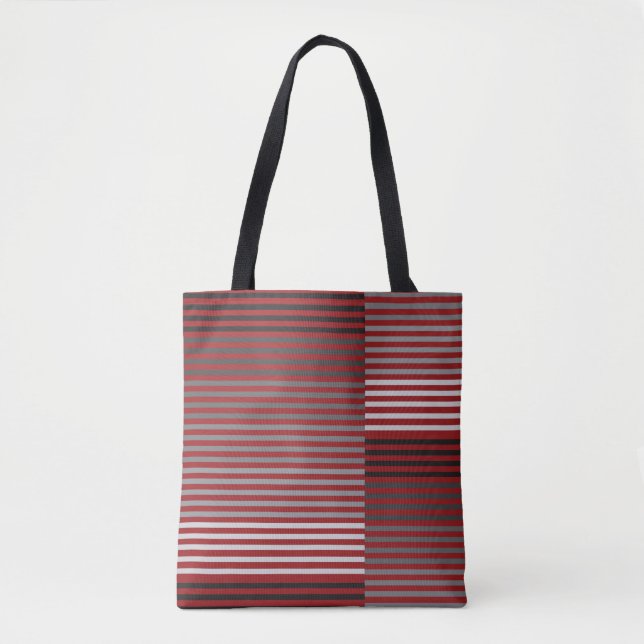 Tote Bag Rouges, Gris, Noirs, Rayures Blanches (Devant)