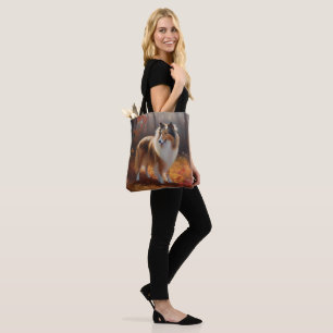 Tote Bag Rough Collie dans les feuilles d'automne qui tombe