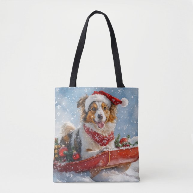 Tote Bag Rough Collie Dog in Sledge Let Snow Christmas (Devant)