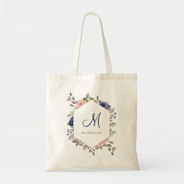 Tote Bag Rougissent et le monogramme géométrique floral du (Devant)
