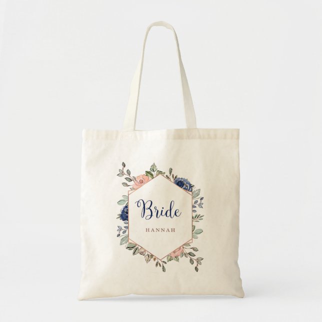 Tote Bag Rougissent jeune mariée géométrique florale de (Devant)
