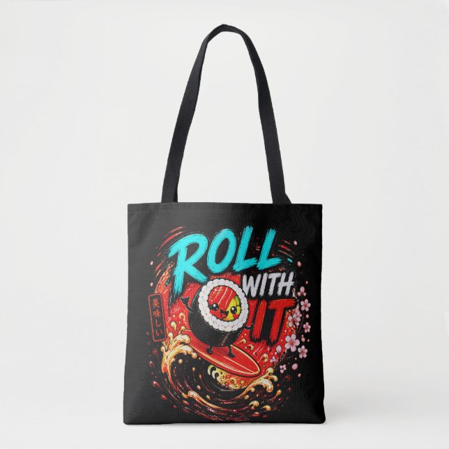 Tote Bag Rouler avec - Design de sushi de surf drôle (Devant)