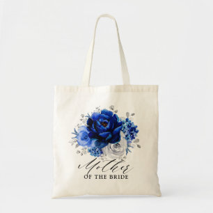 Tote Bag Royal Bleu Blanc Argent Métallique Mariage à