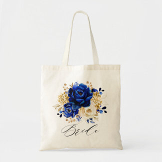 Tote Bag Royal Bleu Jaune Or Métallurgique Floral Bride