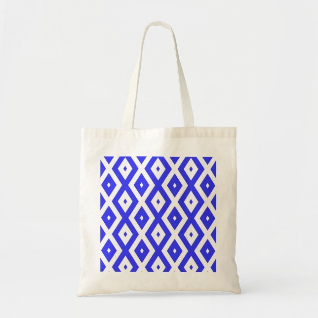 Tote Bag Royal blue and white diamond pattern (Devant)