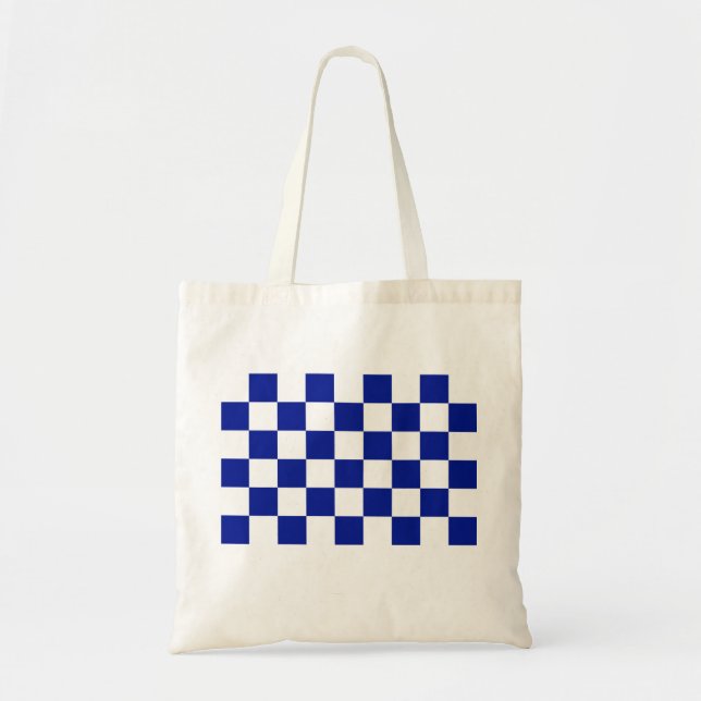 Tote Bag Royal Blue et White À damiers Motif (Devant)