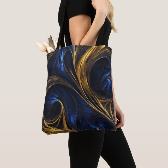 Tote Bag Royal Blue Gold Abstrait Swirl (De près)