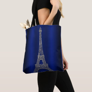 Tote Bag Royal Blue & Silver Eiffel Tower Paris Modern Glam