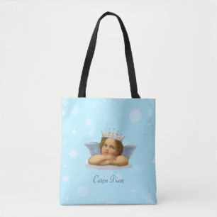 Tote Bag Royal Stylish Raphaël Chérubin sur Fond Bleu Clair