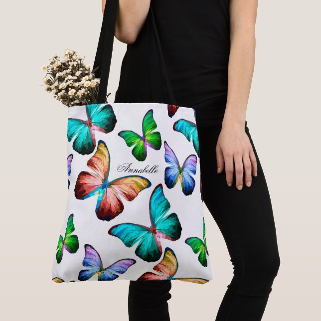 Tote Bag royaume de Rainbow Morpho Blue Butterflies (De près)