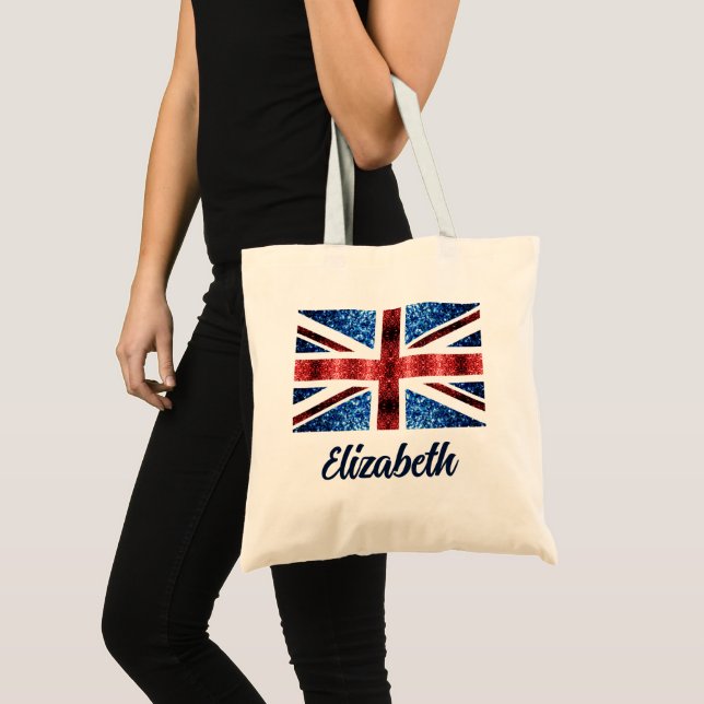 Tote Bag Royaume-Uni rouge bleu parties scintillant Nom per (Devant (produit))