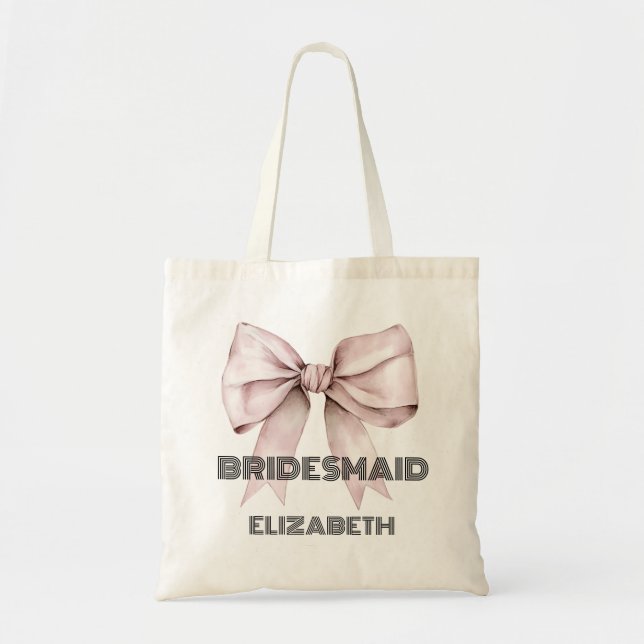 Tote Bag Ruban à nœud rose Coquette personnalisé Demoiselle (Devant)