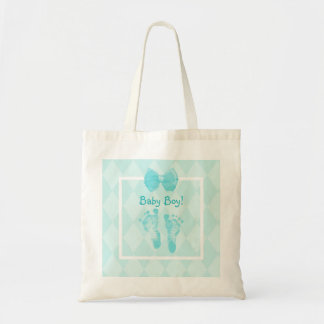 Tote Bag Ruban bleu d'empreintes de pas mignonnes de bébé
