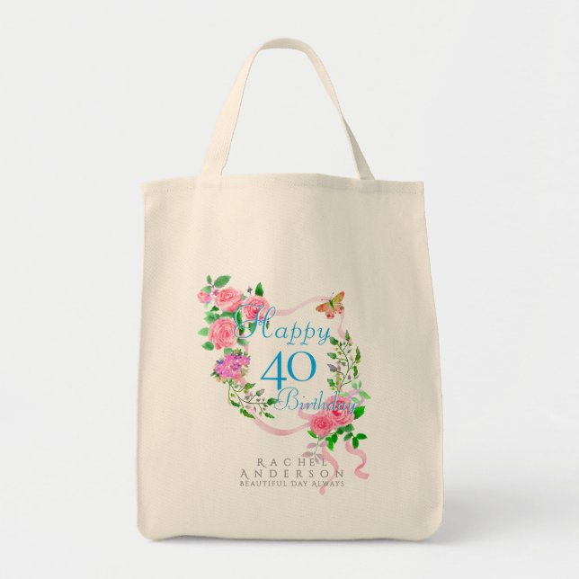 Tote Bag Ruban de rose rose 40e anniversaire (Devant)