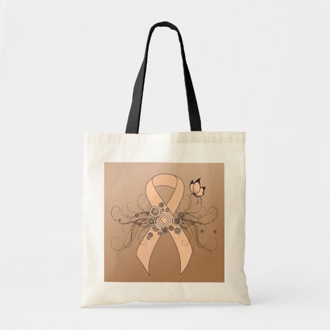 Tote Bag Ruban de sensibilisation à la pêche avec papillon (Devant)