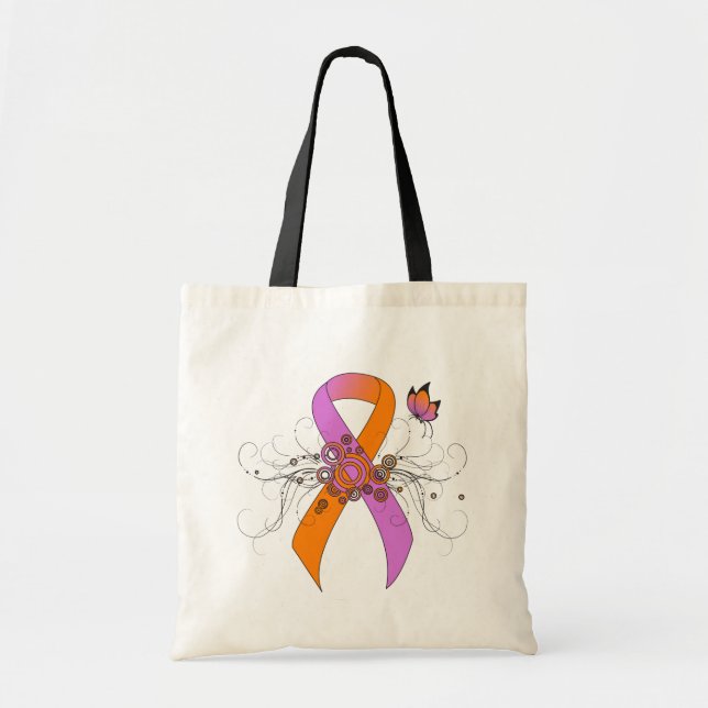 Tote Bag Ruban de sensibilisation à l'orchidée et à l'orang (Devant)
