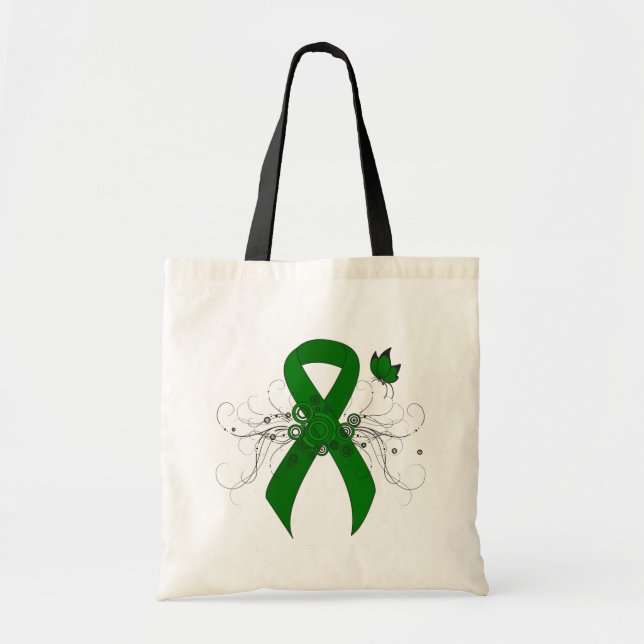 Tote Bag Ruban de sensibilisation au vert avec papillon (Devant)