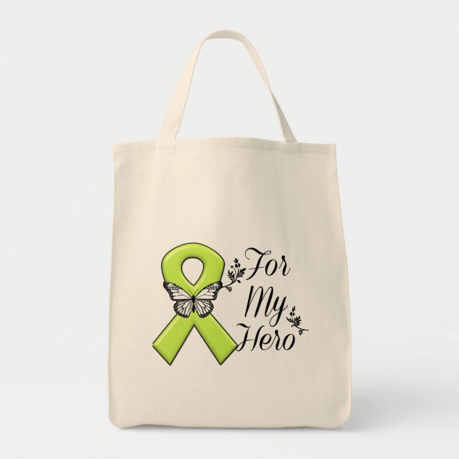 Tote Bag Ruban de sensibilisation au vert citron pour mon h (Devant)