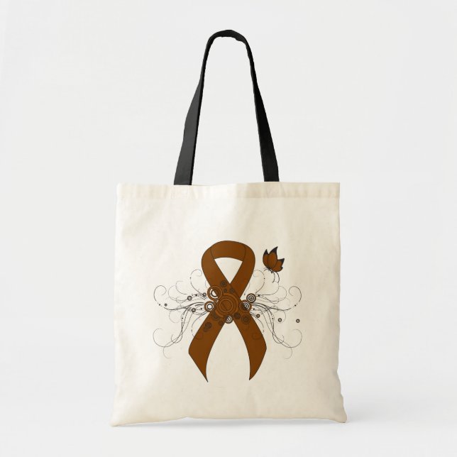Tote Bag Ruban de sensibilisation Brown avec papillon (Devant)