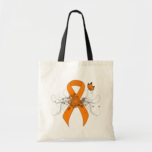 Tote Bag Ruban de sensibilisation orange avec papillon (Devant)