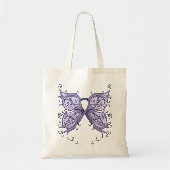 Tote Bag Ruban du cancer périphérique avec ailes papillon (Devant)