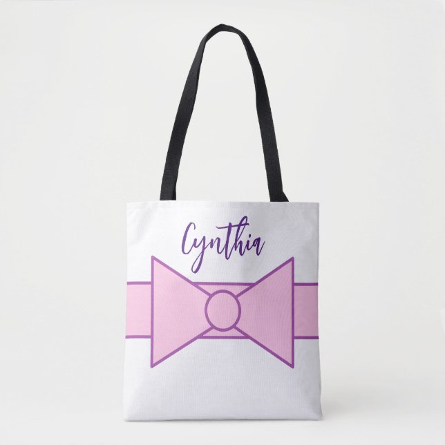 Tote Bag Ruban rose avec blanc : (Devant)