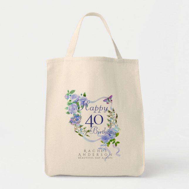 Tote Bag Ruban Rose Bleu 40e Anniversaire (Devant)