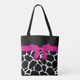 Tote Bag Ruban rose Empreinte de léopard noir moderne
