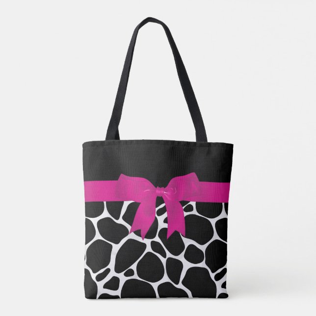 Tote Bag Ruban rose Empreinte de léopard noir moderne (Dos)
