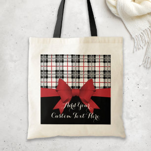 Tote Bag Ruban rouge et tarte rouge noir blanc Tartan rouge