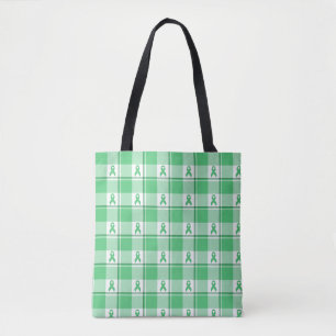 Tote Bag Ruban Vert à Carreaux de Sensibilisation au Cancer